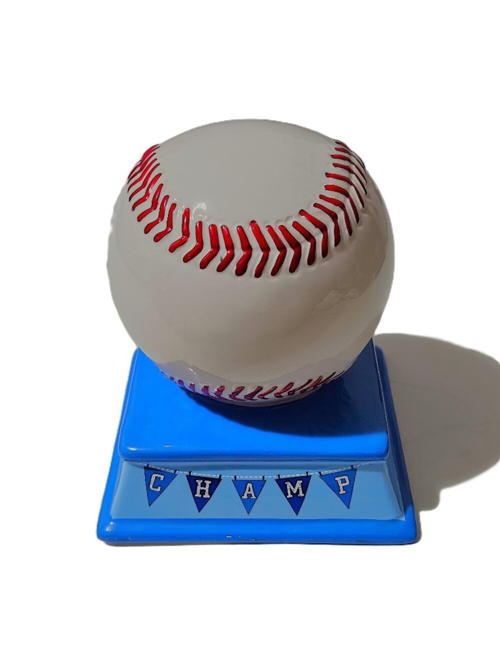 Vintage Ceramic Baseball Coin Bank Hand Painted 5" Sports Piggy Bank